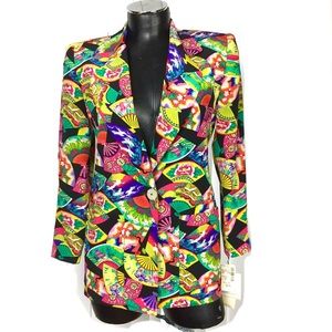 Dana Buchman Colorful Chinese Fan Silk Blazer 4P